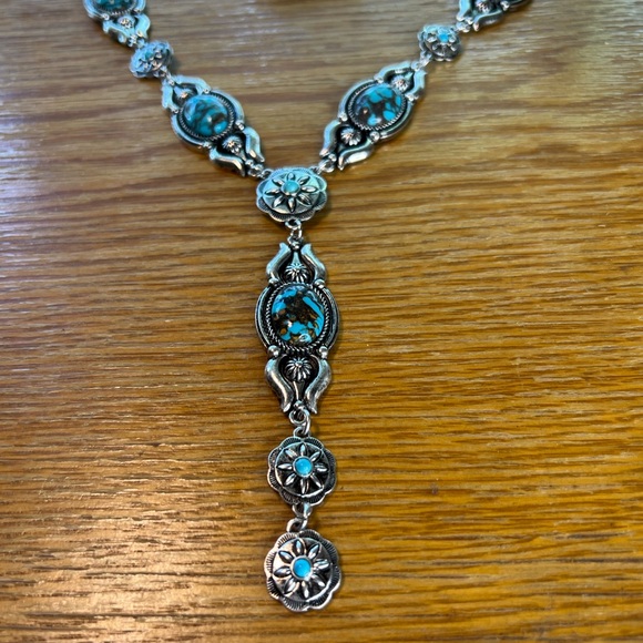 New Western Turquoise Bohemian Southwestern Cowgirl Turquoise Long Necklace - Picture 6 of 10